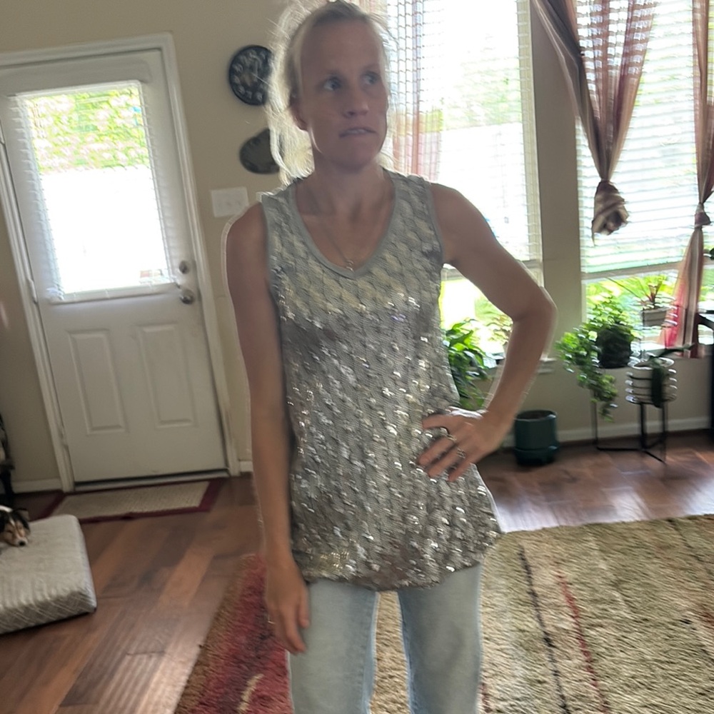Kische Silver Sequin Sleeveless Tank Top